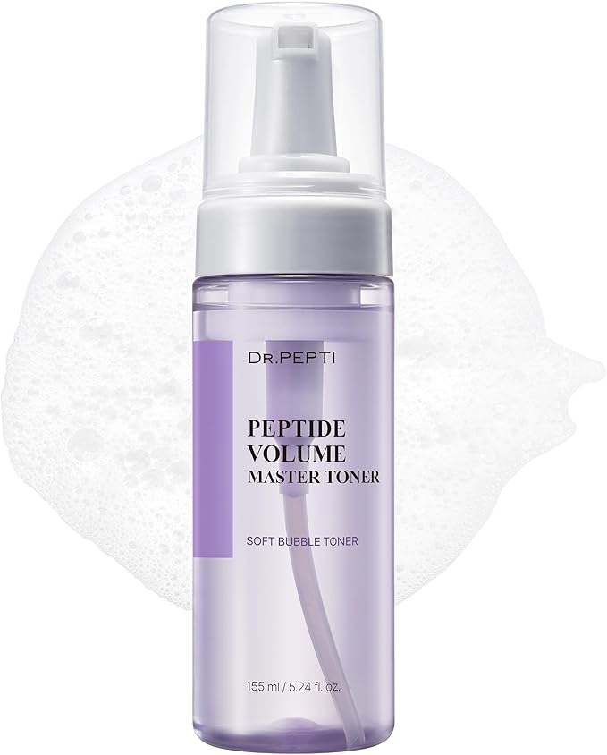 DR.PEPTI Korean Peptide Volume Master Toner for Face - 12 Peptides Bubble Formula Pore Refining Elasticity Hydrating Facial Toner with Hyaluronic Acid Collagen Centella for All Skin Types, 5.24 fl.oz.