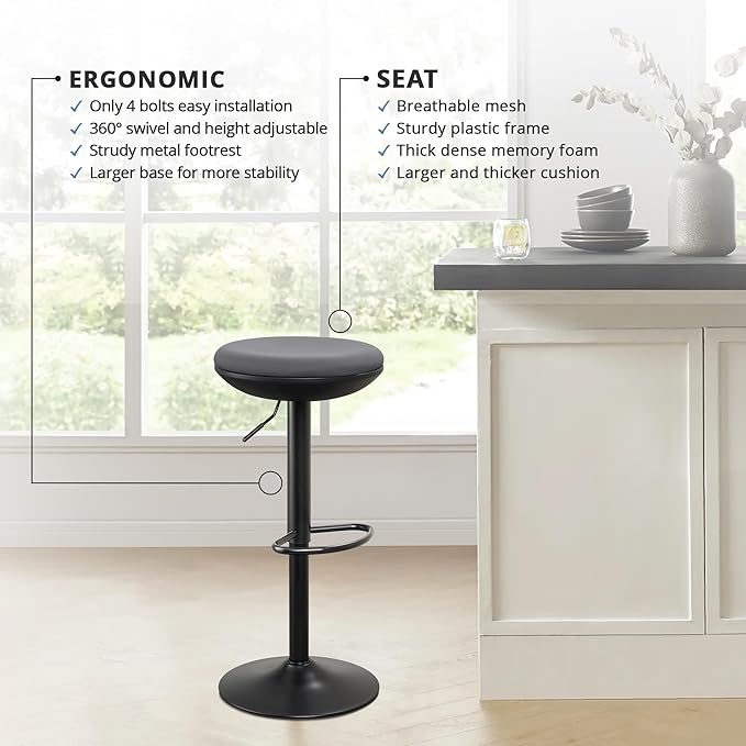 IWMH Standing Desk Stool, Ergonomic Adjustable Height Office Chair, Round 360° Swivel Sit Perching Stool Without Backrest for Bedroom, Kitchen, Living Room (Grey*2)