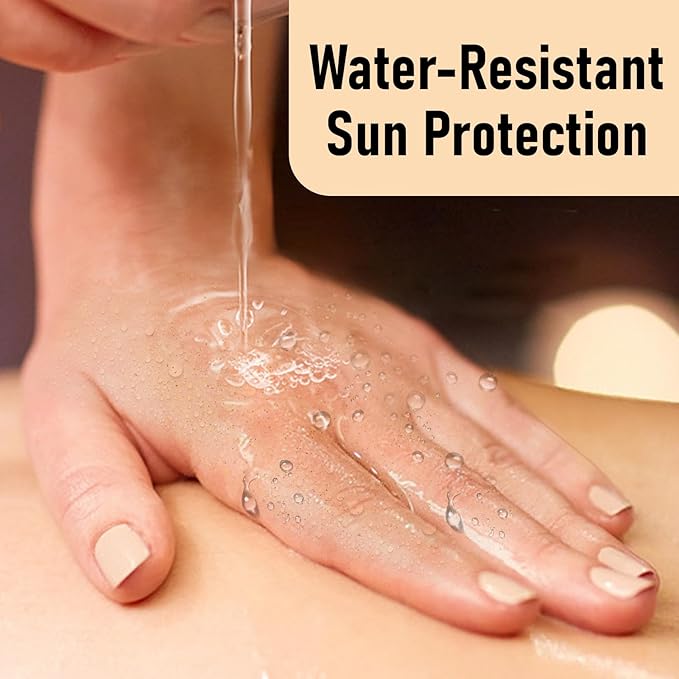 Body Shimmer Oil, Sunscreen Glow Oil, Broad Spectrum SPF 50, Sun Shield, Lightweight Shimmering Gel Texture Absorbs Quickly, Non Sticky, Glowing Results, Gold 4.06 fl oz