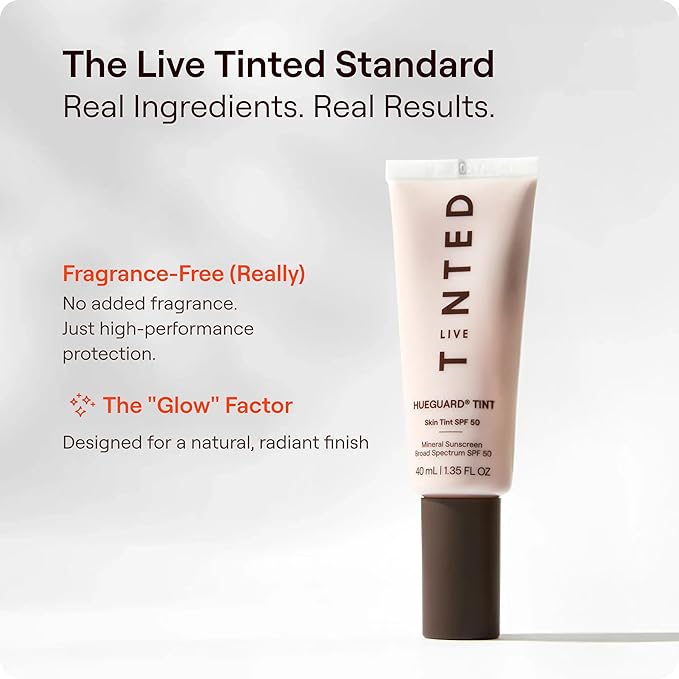Live Tinted Hueguard Skin Tint SPF 50 - Tinted Mineral Sunscreen with Light-Medium Buildable Coverage With a Hydrating and Radiant Finish - Water and Sweat Resistant, 1.35 fl oz - Shade 06