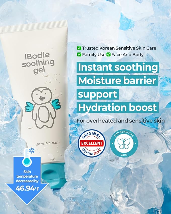 Soothing Gel, Korean After-Sun Cooling Gel for Face & Body, Safe for Babies & Adults, with Panthenol for Hydrating Care, for Sensitive, Irritated Skin, Non-Sticky Formula, 5.07 fl oz