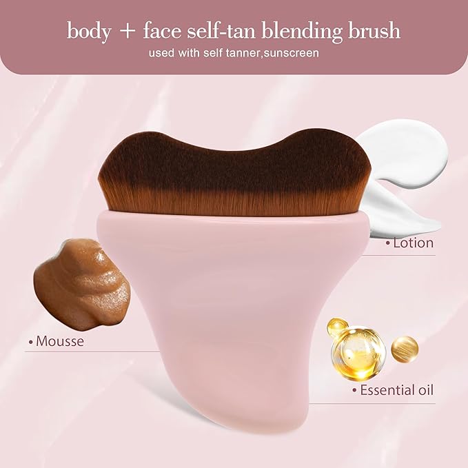 Self Tanner Brush - Kabuki Bronzer Brush for Face & Body Makeup - Self Tanning Mitt for Face, Body & Legs (Pink)