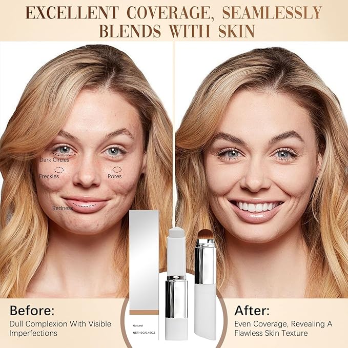 Blanc Cover Cream Stick - Korean Color-Changing Foundation Stick with Detachable Brush, Buildable Coverage, Hydrating Makeup for Flawless & Smooth Skin, Tattoo Cover Up Makeup (lvory white)
