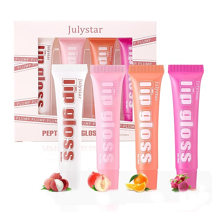 Tinted Lip Balm Set,4 Color Fruity Lip Gloss—Ultra-Nourishing Plump Lipstick Moisturizer for High-Gloss Soft Smooth Supple Lips—Transparent Jelly Lip Gloss Lip Glow Balm for Dry Lips