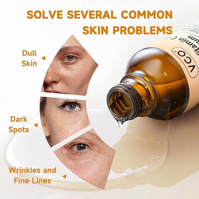 VGO Vitamin C Serum for Face, Vit C Anti Aging Serum with Hyaluronic Acid & Vitamina E, Deep Hydration Facial Care for All Skin Types, 2.02oz / 60ml