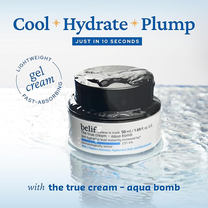 belif Aqua Bomb – Daily Niacinamide Hydrating Moisturizer, Lightweight Plumping Facial Cream with Hyaluronic Acid & Squalane, Cooling Effect, Anti-Aging, Korean Skincare, 1.68 fl oz (50ml)