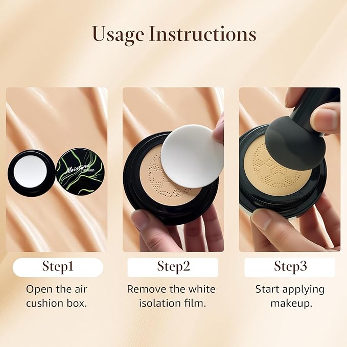 Mushroom Head Air Cushion CC Cream Gift Set for Women - Newly Upgraded Tattoo Cover up Makeup Foundation with 2 Refills, Holiday Gift BB Cream Waterproof for Mature Skin Types (Natural, 20g*3)