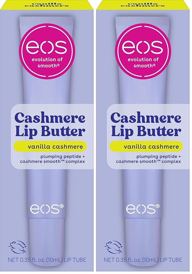 eos Cashmere Lip Butter - Vanilla Cashmere, Plumping Peptides, Smoothing, eos Lip Butter, Shea Butter, Lip Mask & Moisturizer, Soft, 0.35 fl oz (Pack of 2)