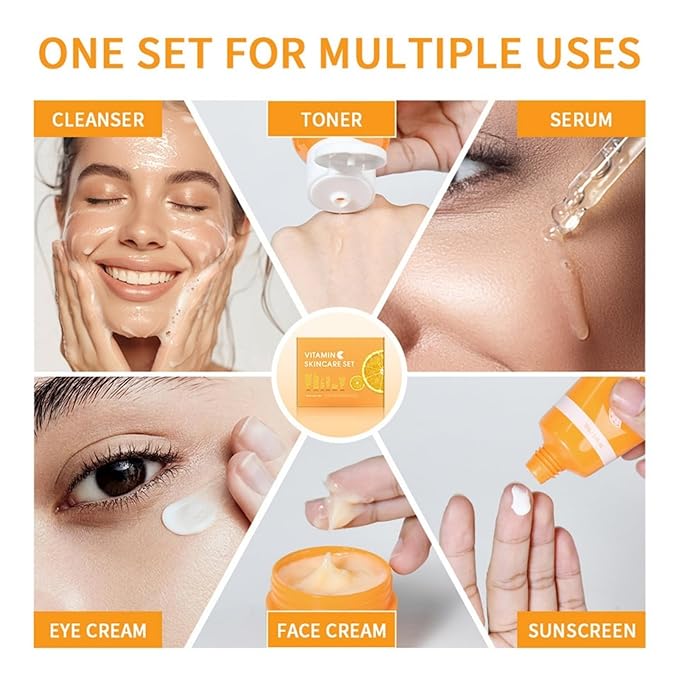 Vitamin C Skin Care Set – Ordinary Daily Care Facial Kit Hydrating & Pore-Minimizing Kit Daily Glow Routine | Cleanser Toner Serum Eye Cream Face Cream 6PCS