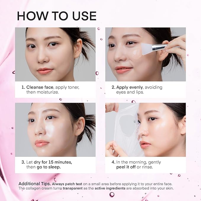 TEREZ & HONOR Collagen Night Wrapping Peel Off Mask: Korean Face Mask for Elasticity, Hydrating & Glow - 100Dalton Smallest Molecular Collagen, Dermatologist Tested, 3.4 FL OZ 2 Pcs