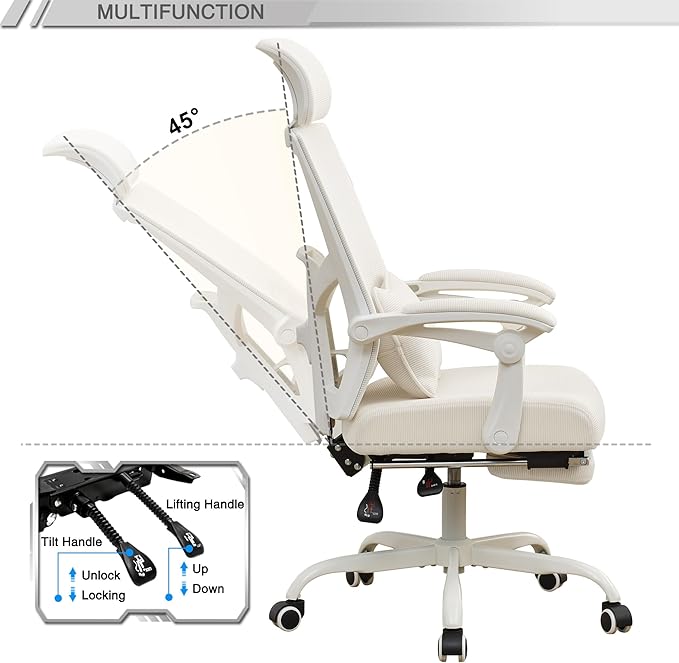 Qulomvs Ergonomic Office Chair with Footrest Home Office Desk Chair with Headrest and Backrest Adjustable Mesh Computer Desk Chair with Wheels 360 Swivel Task Chair