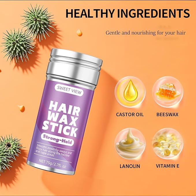 Hair Wax Stick & Slick Back Hair Brush for Tame Flyaways, Frizz, Sleek Ponytails, Buns | Pomade/Balm/Gel Stick for Woman, Styling Accessories for Girls