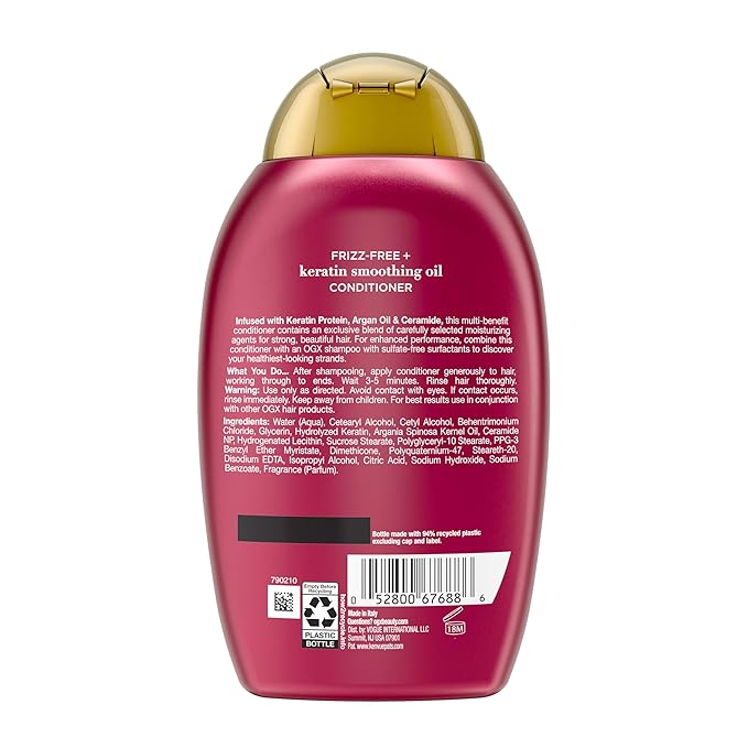 OGX Frizz-Free + Keratin Smoothing Oil Conditioner, 5 in 1, for Frizzy Hair, Shiny Hair, 13 Fl Oz
