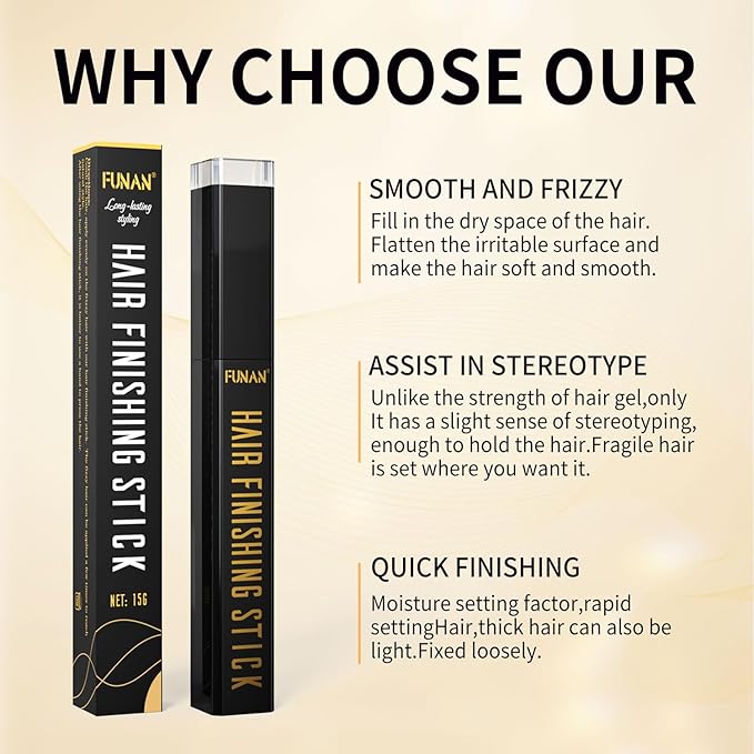 FUNAN Hair Finishing Stick, Flyaway Feel Stick Hair, Small Broken Hairs Finishing Cream, Non-Greasy and Non-Sticky Black（Pack of 2）