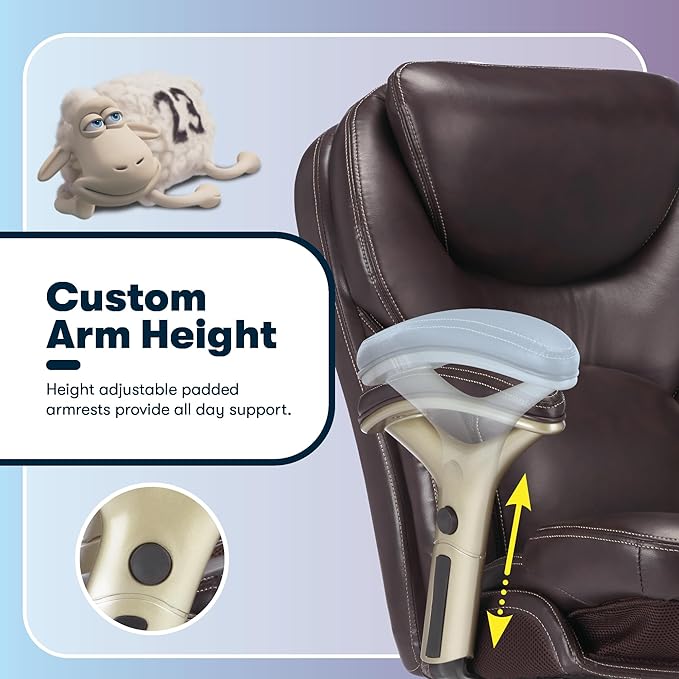Serta Claremont Ergonomic Executive Office Chair with Back in Motion Technology, Adjustable Mid Back Desk Chair with Lumbar Support, Bonded Leather, Chestnut Brown