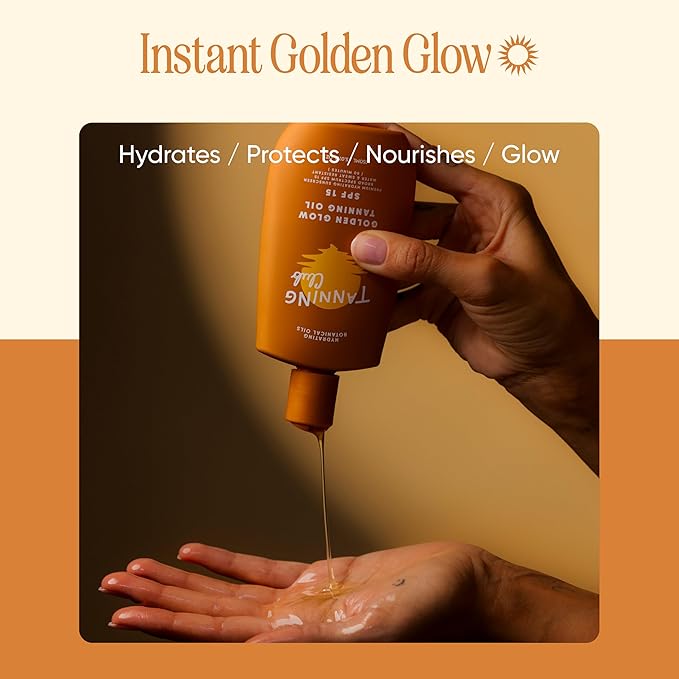 Tanning Club - Golden Glow Tanning Oil with SPF 15 - Lightweight Hydrating Sunscreen with Coconut, Carrot, and Shea Butter - Water and Sweat Resistant (80 Minutes) - 150 ml