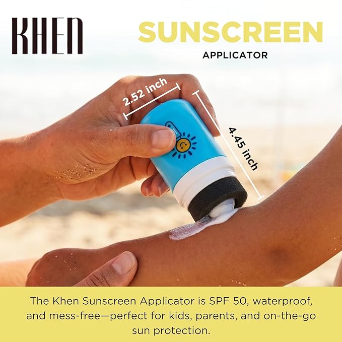 Sunscreen Applicator With Broad Spectrum SPF 50+ Sunscreen UVA/UVB Protection, Water-Resistant 5oz - Kids, Adults & Families, Refillable Roll on Sponge Spill Easy Application, Paraben Dye & Tear Free