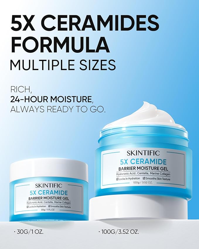 Face Moisturizer with 5X Ceramides, Hydrating Moisture Barrier Repair Cream for Sensitive/Oil Skin Types, Hyaluronic Acid & Centella, Daily Facial Moisturizer, Non-Comedogenic 30g/1 fl.oz