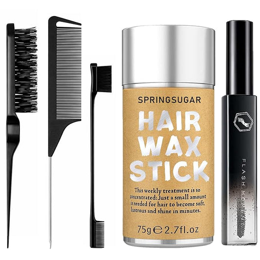 5 Pcs Hair Wax Stick for Flyaways Edge Control Slick - Styling Tools Includes , Finishing , Comb, Gel for Fly Away for Women