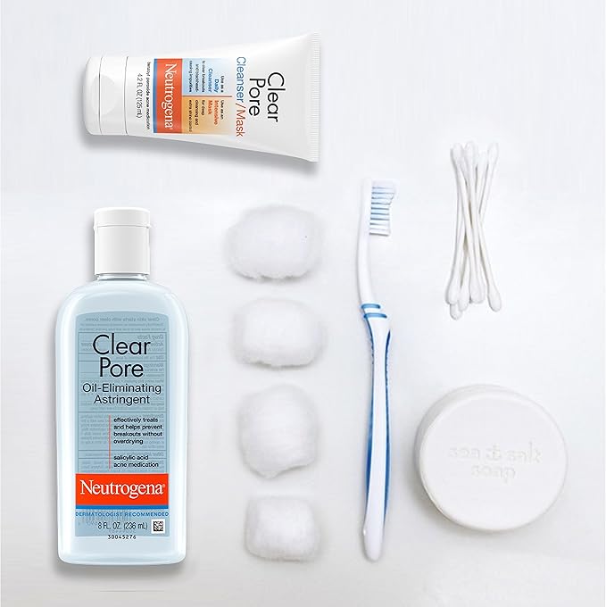 Neutrogena Clear Pore Oil-Eliminating Facial Astringent with 2% Salicylic Acid Acne Medication and Witch Hazel, Pore Clearing Treatment for Acne-Prone Skin, Helps Control Shine, 8 fl. oz, 6 Pack