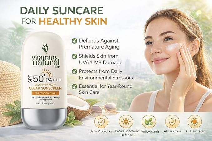 Sunscreen SPF 50 Face Cream Broad Spectrum UVA UVB Protection Lightweight Non Greasy Oil and Fragrance Free Water Resistant Facial Sunscreen 1.7 Oz