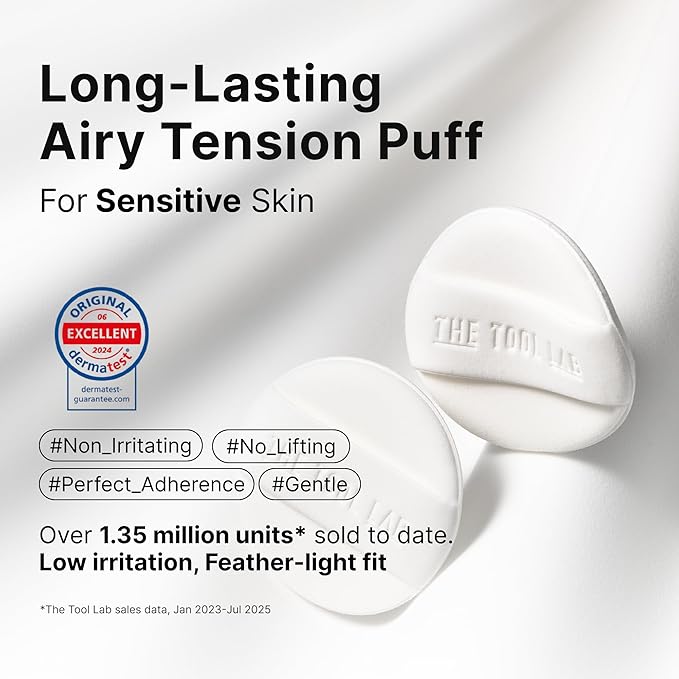 THE TOOL LAB Long-lasting Tension Puff 4P Set, Glow + Cover + Airy + Aqua, Liquid Cushion Foundation, Rubycell Makeup Sponge for Hydrating & Smooth Coverage, Korean Makeup (4P, 2.1 inch, Round)