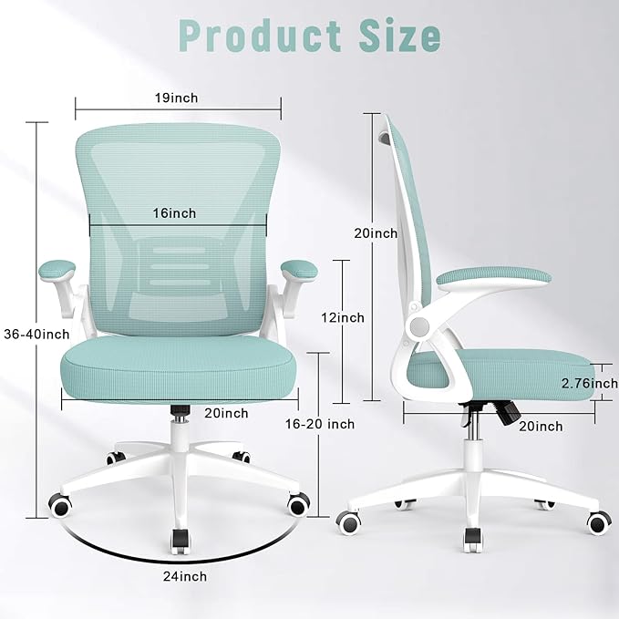 naspaluro Ergonomic Office Chair, Computer Chair with Adjustable Height, Flip-Up Arms and Lumbar Support, Breathable Mesh Desk Chair for Home Study Working (Without Headrest, Green)