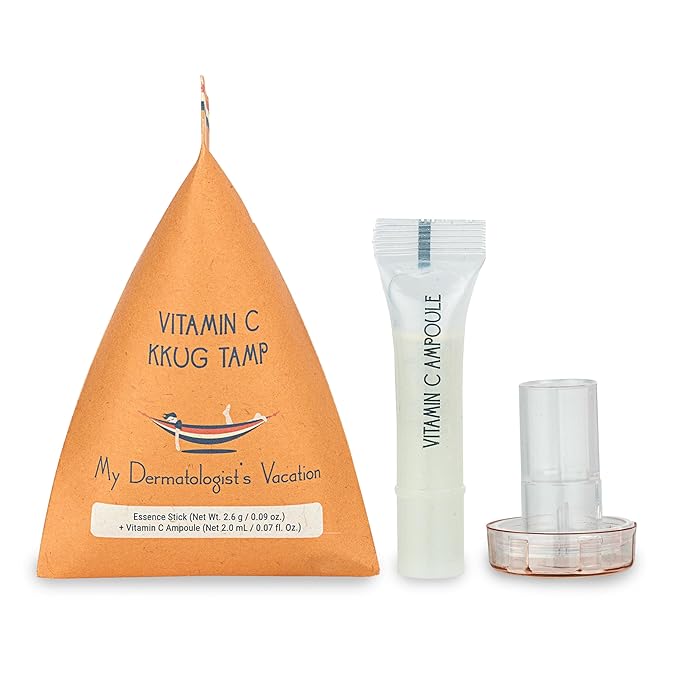 My Dermatologist's Vacation, VITAMIN C KKUG TAMP – Double-Acting Beauty Device with Micropoint ESSENCE STICK & AMPOULE, Korean Skincare Facial Serum Kit, 8 Single-Use Sets (2 Pieces Per Use)