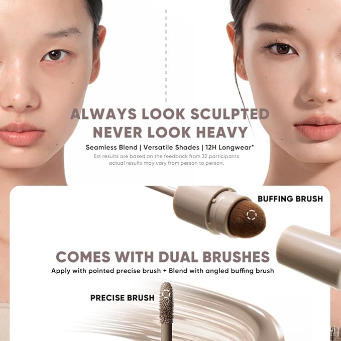 JUDYDOLL Liquid Contour & Highlighter, Face Sculpting Liquid Highlighter & Contour With Brush, Anti-Smudge & Brightening, Long-Lasting, Highlights on Skin with Warm Undertone (02 Beige White)