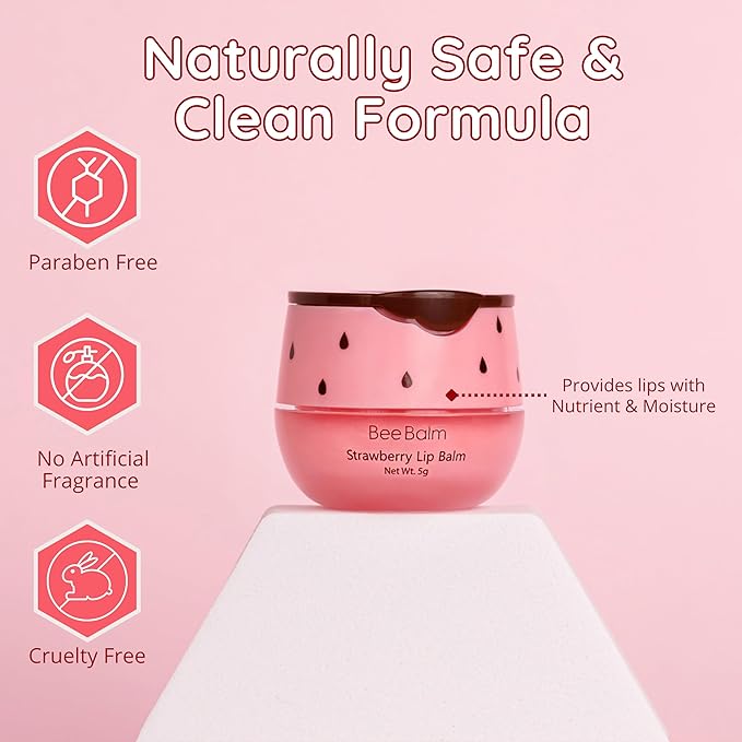 Original Bee Balm Lip Balm, Strawberry Hydrating Lip Balm, Lip Butter for Dry and Cracked Lips, Propolis Honey Lip Mask, Lip Moisturizing Mask, Reduces Lip Lines, Original Beeswax with Vitamin E