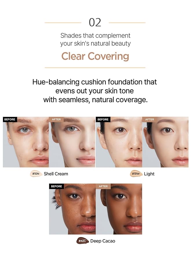 JUNG SAEM MOOL Essential Skin Nuder Cushion | Natural Finish, Buildable Coverage Cushion Foundation by Korean Makeup Artist (Refill Not Included, 0.49 Fl Oz), 42C Deep Cacao