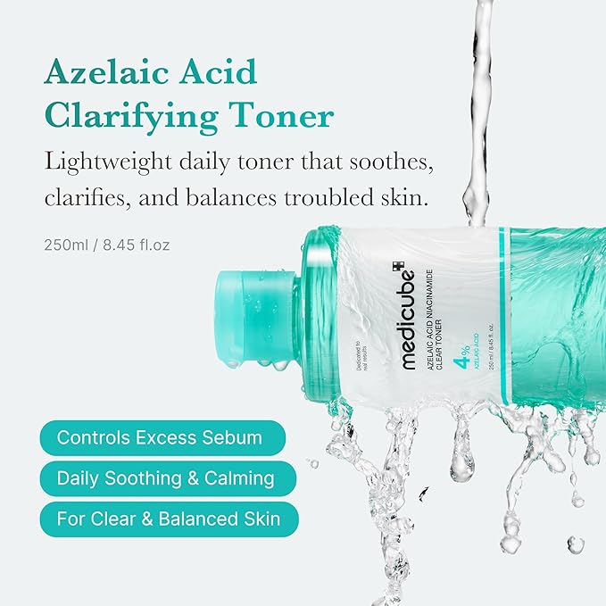 medicube Azelaic Acid Niacinamide Clarifying Toner | Troubled Skin Care, Ideal for Purifying & Calming | 4% Azelaic Acid & 2% Niacinamide| Soothing Daily Toner | Korean Skin Care | 8.45 fl.oz