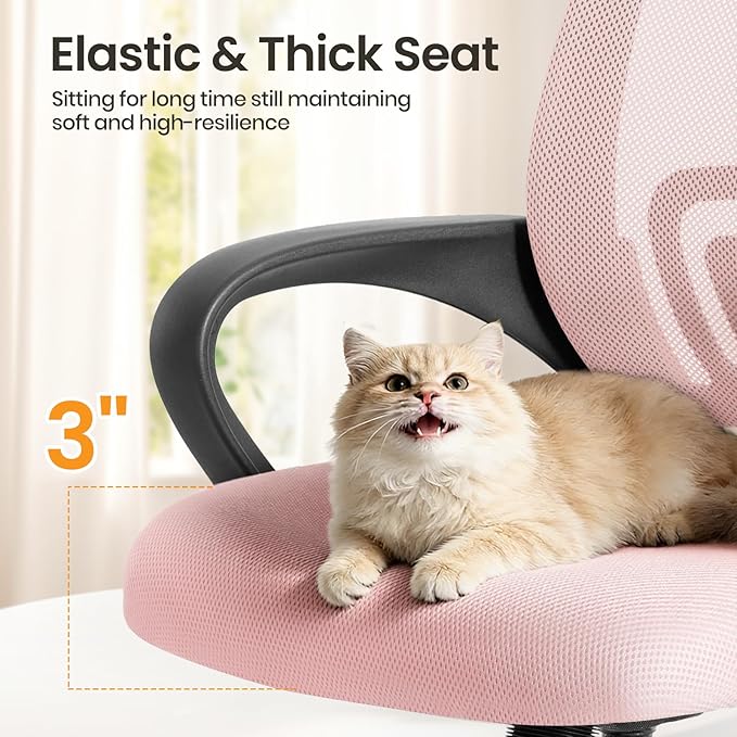 NEWBULIG Computer Desk Office Chair, Ergonomic Mid-Back Swivel Rolling Chair with Breathable Backrest and Lumbar Support Wheels, Pink Chair for Desk Home Height Adjustable, 2 Pack