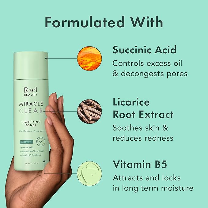 Rael Miracle Bundle - Miracle Clear Exfoliating Cleanser (5.1 fl. oz), Miracle Clear Clarifying Toner (5.1 fl. oz)