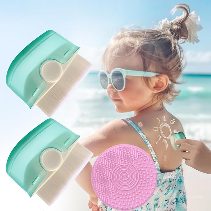 2 Pack Sunscreen Applicator for Kids, Sunscreen Brush Sunblock Brush Sun Lotion Applicator Makeup Brushes with Protective Caps