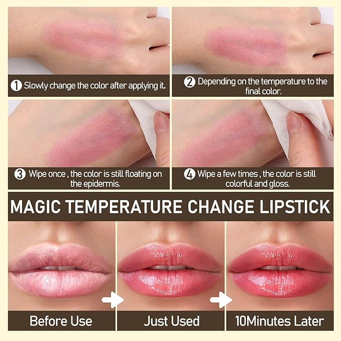 Tinted Lip Balm Flower Lipstick Tinted Lip Gloss Long Lasting PH Lipstick Color Changing Lipsticks Natural Chapstick, Glitter Pink Lip Stick, Purple Flower