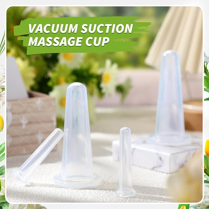 4 Pcs Face Cupping Set, Facial Cupping Set for Face and Eye Massage, Silicone Massage Vacuum Anti Aging Beauty Tool Facial Care(Clear)
