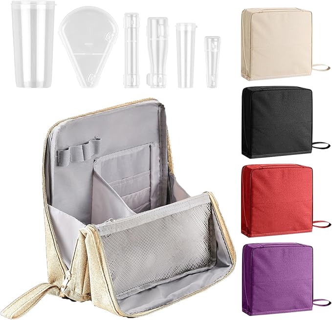 Standing Makeup Bag Organizer with 6 Brush Guards, Large Portable Makeup Organizer Bag for Travel, Stand Up Cosmetic Case with Brush Protectors (Off-White)