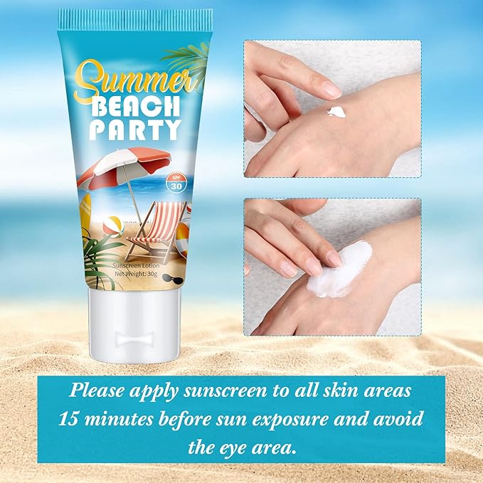 48 Pcs Mini Sunscreen Bulk for Summer Party Wedding SPF 30 Water Resistant Sunscreen Lotion Bulk 1oz Travel Size for Thank You Gifts Wedding Party Supplies (Beach)