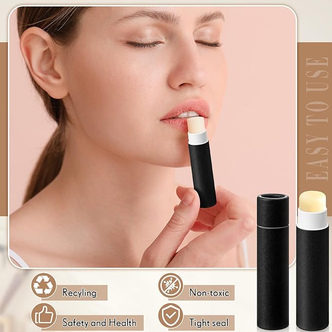 25 Pcs 5g Paperboard Lip Balm Tubes Empty Cardboard Lipstick Tubes Deodorant Sticks Empty Refillable Gloss Perfume Container for DIY for Lipstick Deodorant Solid Perfume (Black)