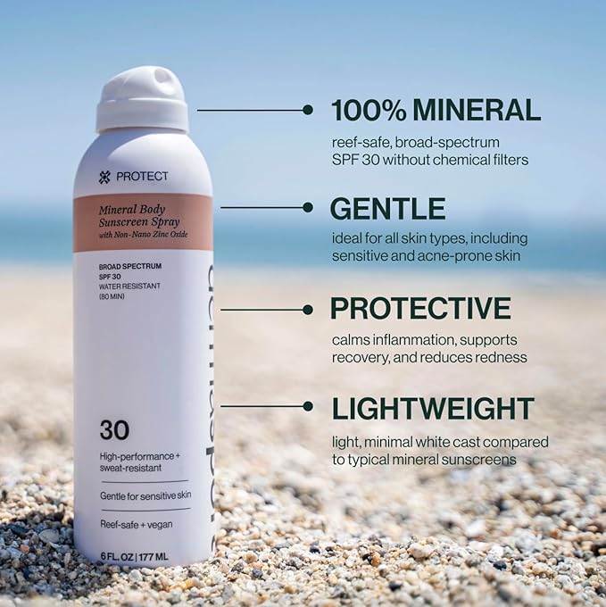 Dermasport Reef Safe Mineral Sunscreen Spray SPF 30, Athlete-Tested Zinc Oxide Body Spray Sunscreen, Water & Sweat Resistant 80 Min, 6 Fl Oz
