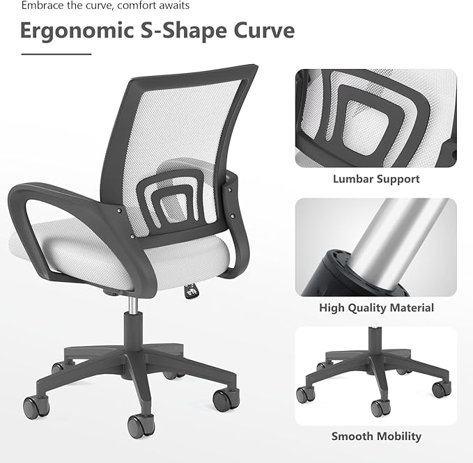 Home Office Chair, Ergonomic Mid-Back Mesh Desk Chair with Lumbar Support, Adjustable Swivel Rolling Design, Comfy Armrest for Work, Study, Gaming, Vanity (White, Double Chair)