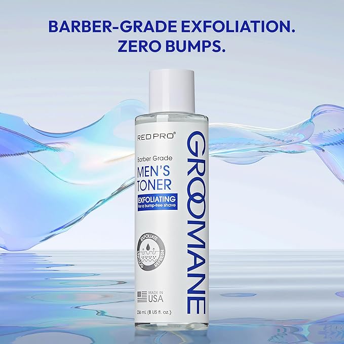 RED Pro GROOMANE Exfoliating Toner for Men, Barber-Grade Skincare, Soothes, Hydrates & Balances Skin, Reduces Bumps & Irritation, Smooth & Refreshed, Daily Groome Essential