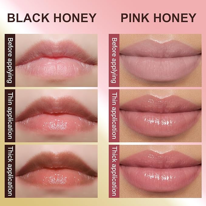 WEEMAY 2Pcs Honey Noir Lipstick, Deep Moisturizing Black Cherry Tint Lip Balm, Nourishing Honey Noir Lipgloss, Black and Pink Lip Tint, Hydrating Lipgloss for All Skin Tones