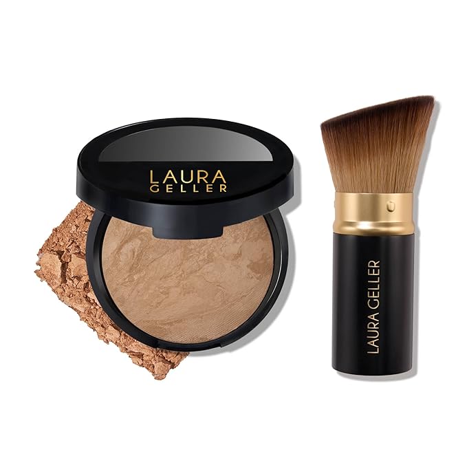 LAURA GELLER NEW YORK Baked Balance-n-Brighten Foundation with Kabuki Brush Makeup Set, Golden Medium