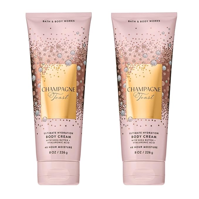 Bath & Body Works Champagne Toast Body Cream, Ultimate Hydration Moisturizer with Shea Butter & Hyaluronic Acid for Dry Skin, Bubbly Champagne & Sparkling Berry Scent, 8 oz - 2 Pack