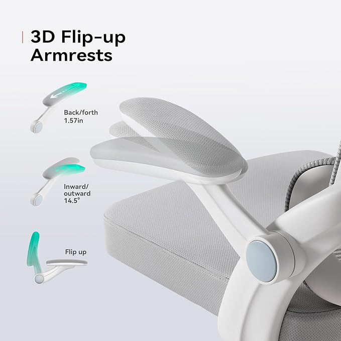 SIHOO M102C Ergonomic Office Chair, High Back Desk Chair with 3D Armrests, Up&Down Lumbar Support, Swivel Computer Task Chair with Adjustable 2D Headrest, Tilt Function,White