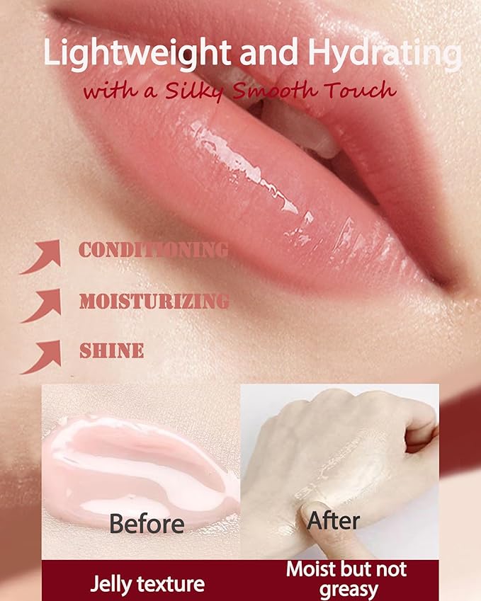 Moisturizing Lip Balm Gift Set,5 Pcs Hydrating Lip Oil Gloss for Dry Cracked Lips,Non-sticky Long Lasting Clear Jelly Yummy Tint Lipstain Fruit Flavoured Glow Lipcare Oil Christmas Women Makeup Gift