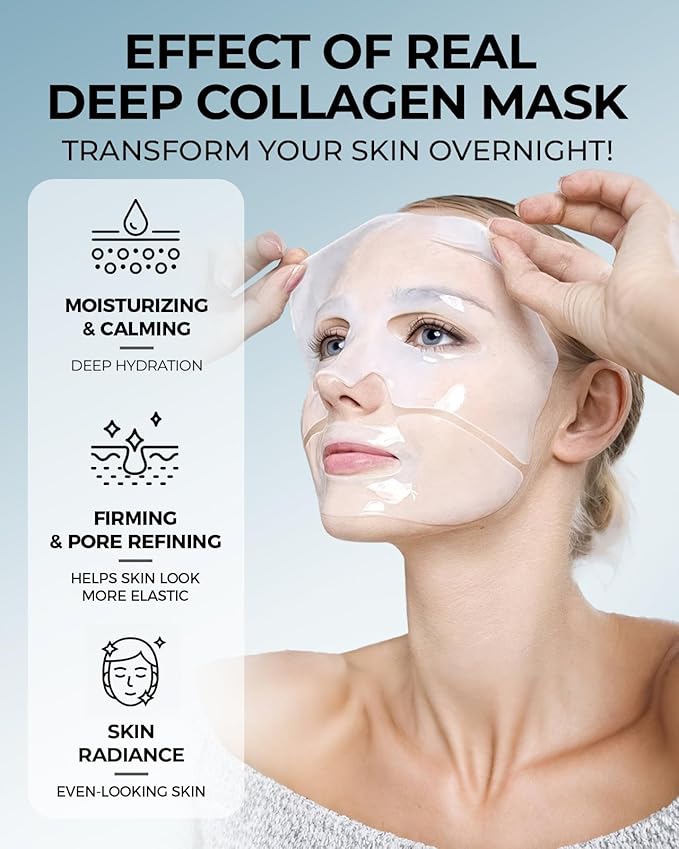 6 Pack Bio-Collagen Face Mask, Hydrating Overnight Masks, Fine Lines Face Lifting Mask for Elasticity, Pore Minimizing, Firming, Moisturizing, Facial Mask Skincare