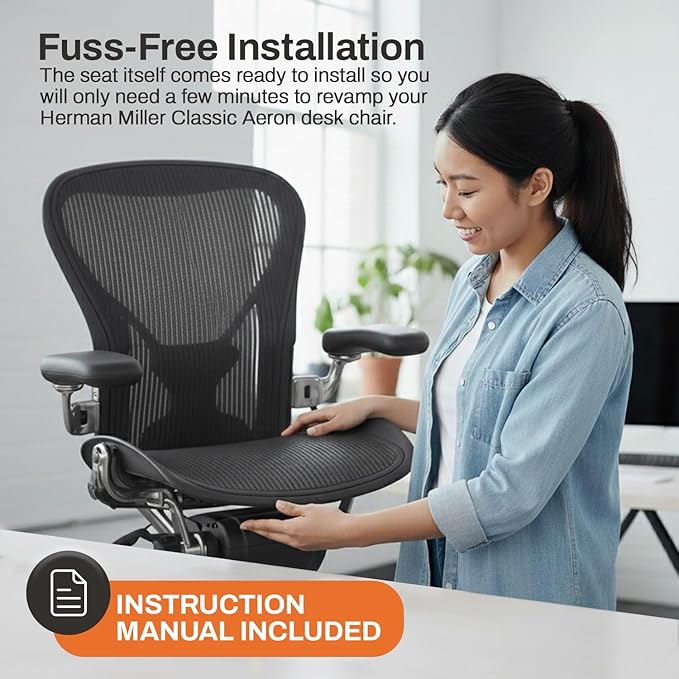 Replacement Seat for Herman Miller Classic Aeron Size B Medium (Black Mesh)